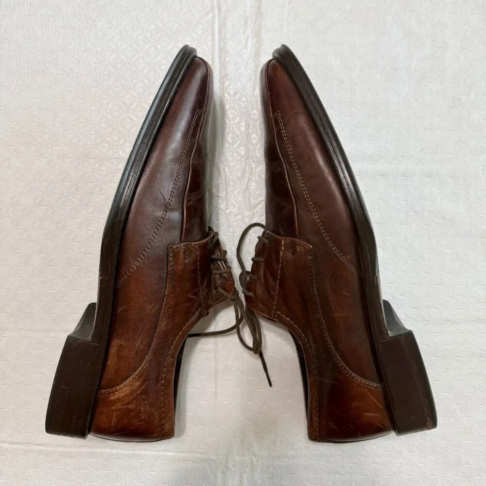 Johnston & Murphy Men's 10 M Romania Brown Leather Square Toe Derby Dress Shoes